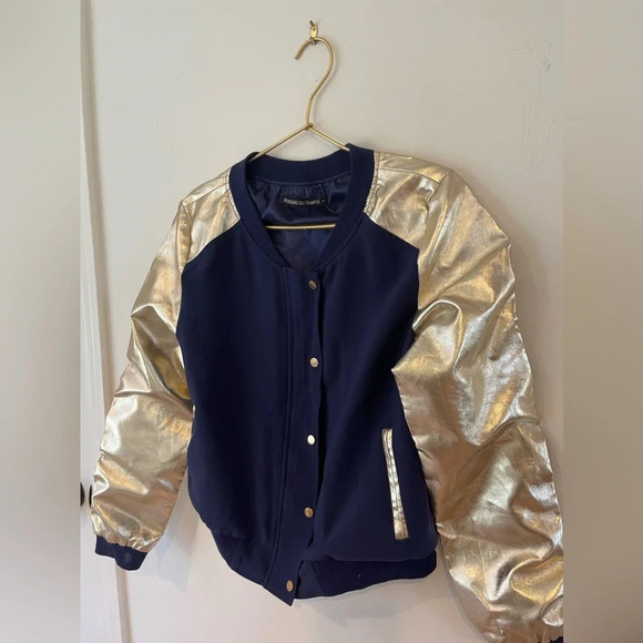 Fauberg Du Temple Blue varsity gold bomber jacket - Picture 2 of 7